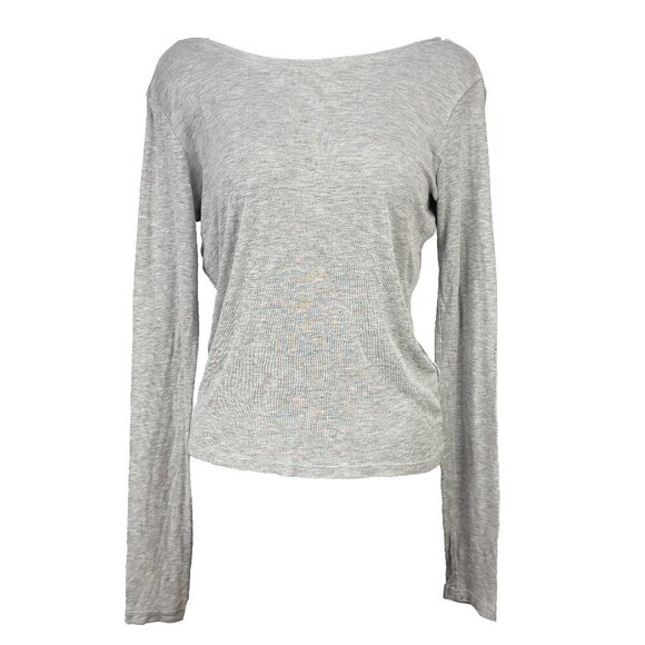 H&M Modal Low-Cut Back Minimalist Long Sleeves Grey Spring T-Shirt Top Size 6 - Picture 1 of 5
